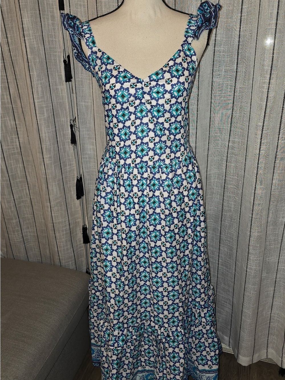 Lucky Brand Blue & Teal Geometric Maxi Dress